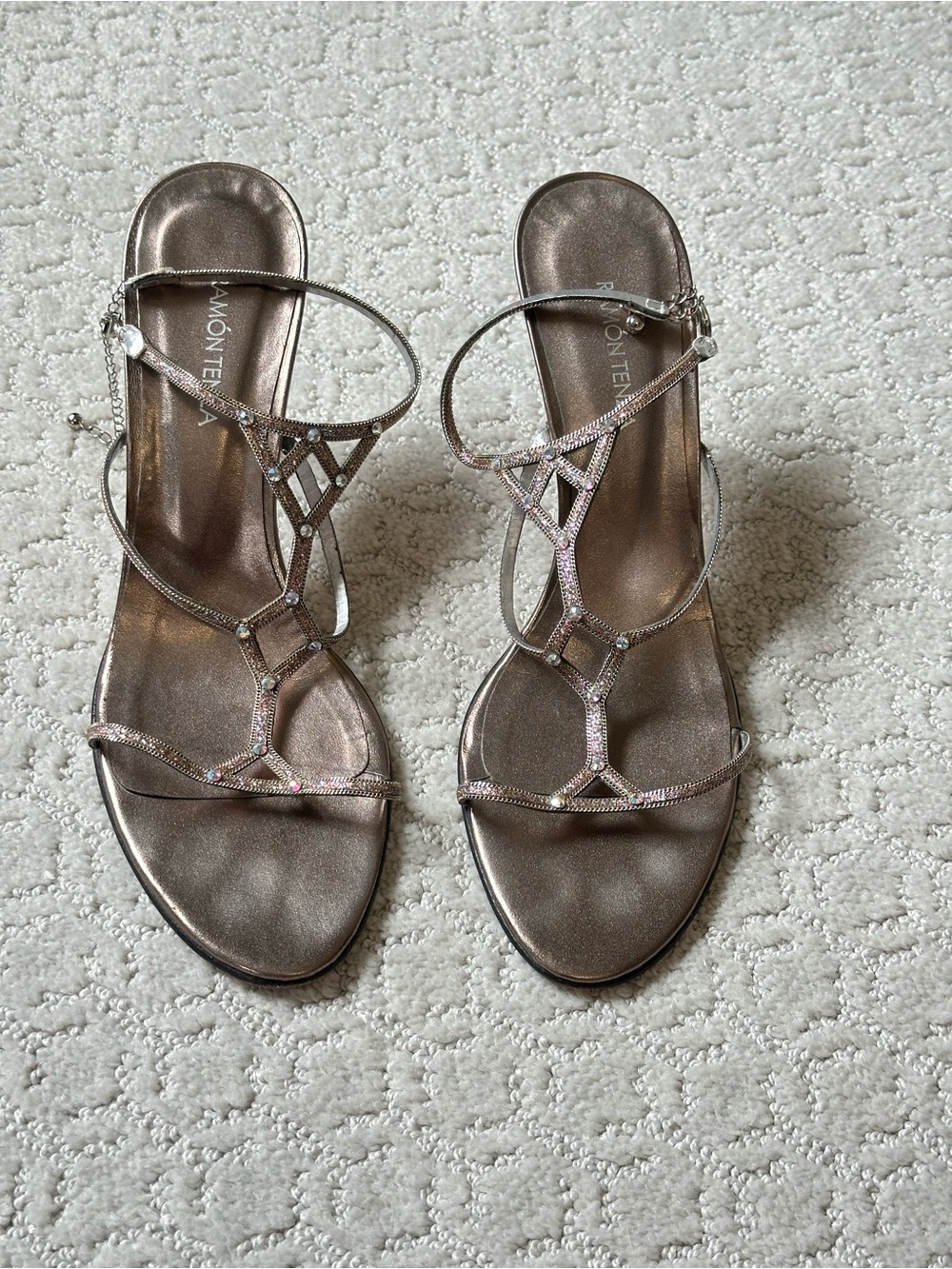 RAMON TENZA Silver Crystal Strappy Heels Size 8.5